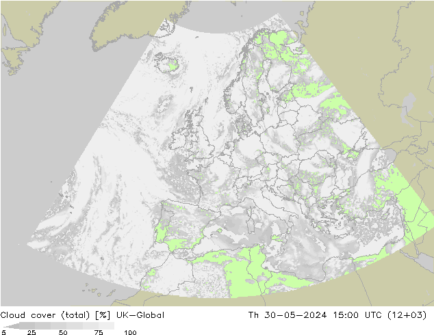 Bewolking (Totaal) UK-Global do 30.05.2024 15 UTC