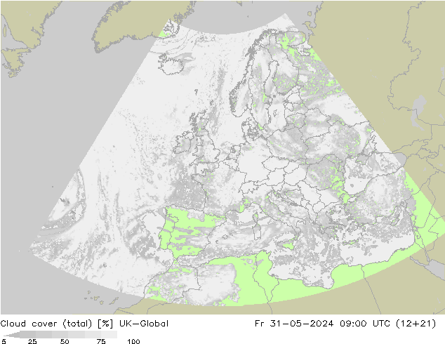 Cloud cover (total) UK-Global Fr 31.05.2024 09 UTC