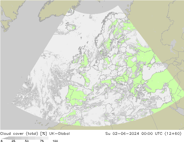 Cloud cover (total) UK-Global Su 02.06.2024 00 UTC