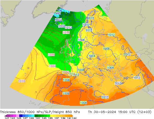 Thck 850-1000 hPa UK-Global Th 30.05.2024 15 UTC