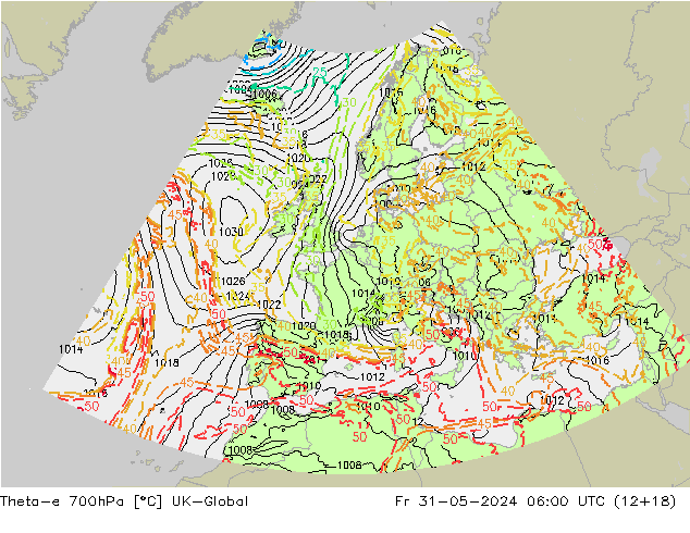 Theta-e 700hPa UK-Global ven 31.05.2024 06 UTC
