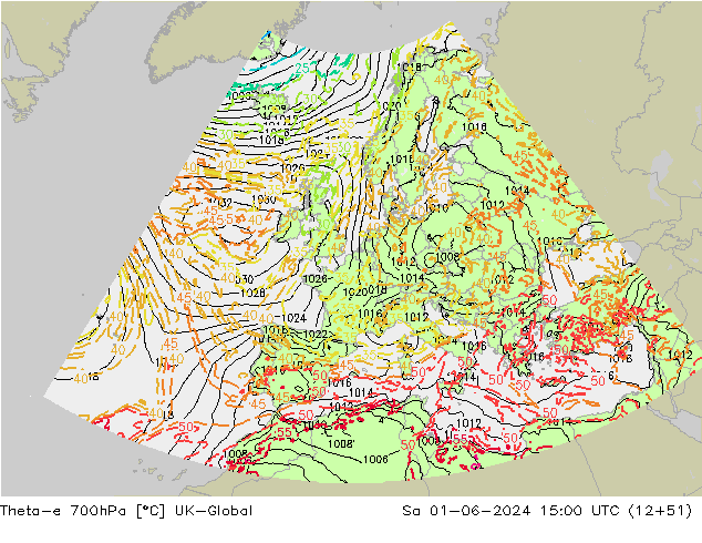 Theta-e 700hPa UK-Global  01.06.2024 15 UTC