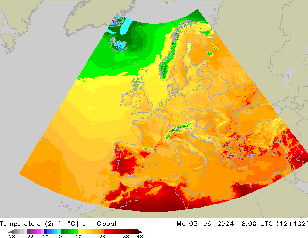 température (2m) UK-Global lun 03.06.2024 18 UTC