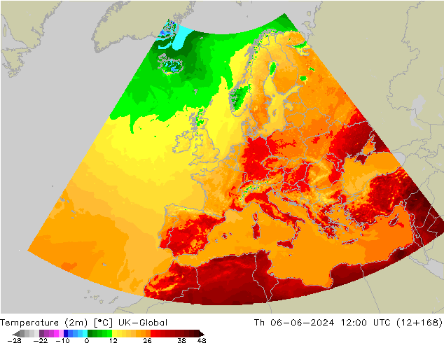 Temperaturkarte (2m) UK-Global Do 06.06.2024 12 UTC