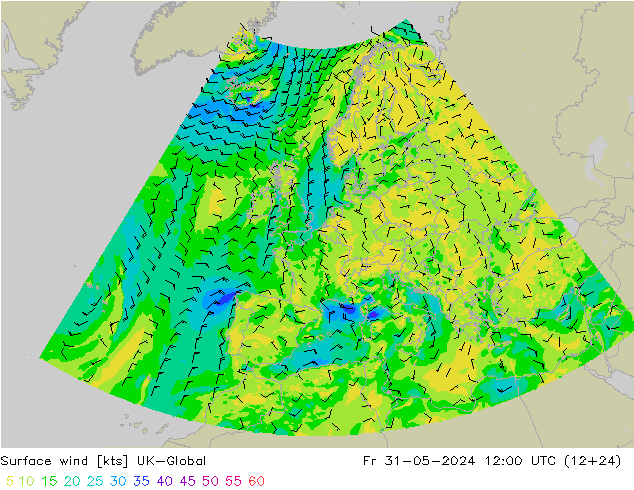Wind 10 m UK-Global vr 31.05.2024 12 UTC