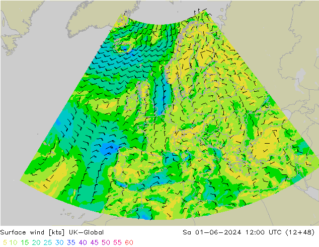 Wind 10 m UK-Global za 01.06.2024 12 UTC
