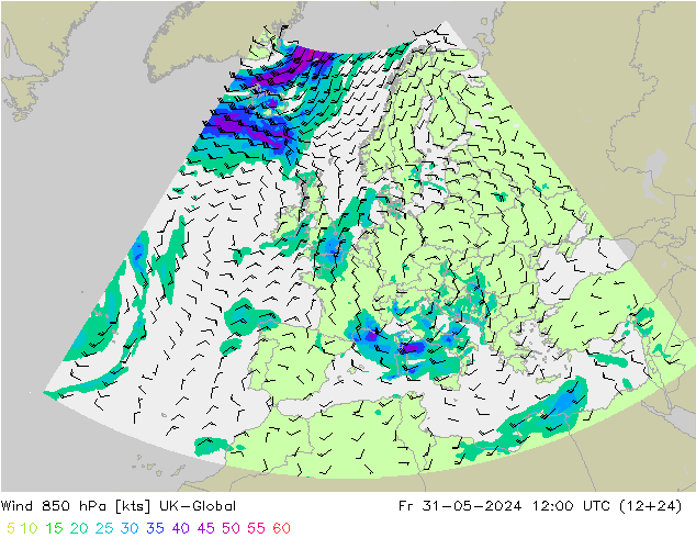 风 850 hPa UK-Global 星期五 31.05.2024 12 UTC