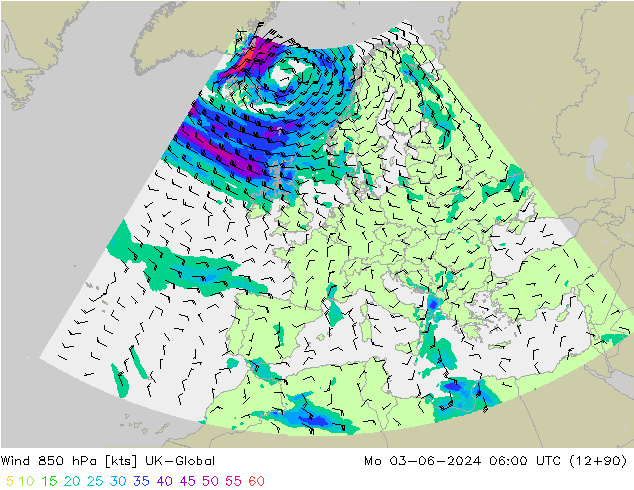 Rüzgar 850 hPa UK-Global Pzt 03.06.2024 06 UTC