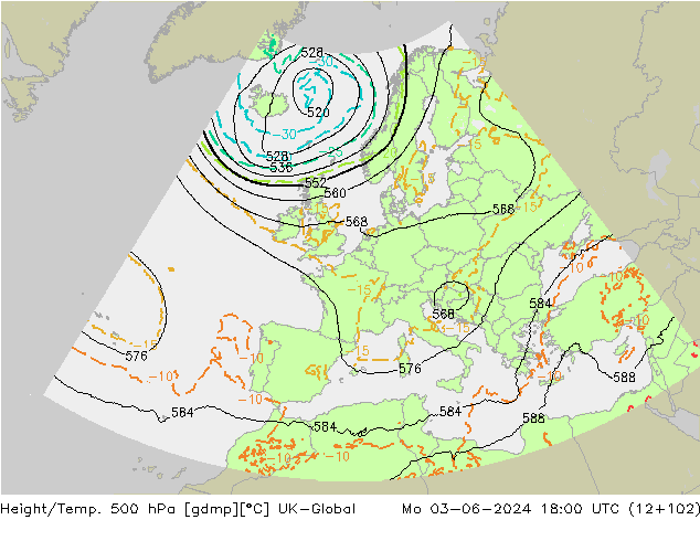 Height/Temp. 500 hPa UK-Global  03.06.2024 18 UTC