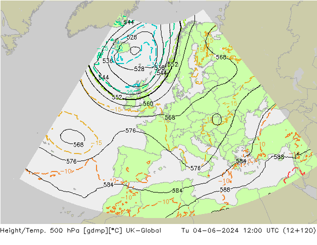 Height/Temp. 500 hPa UK-Global Ter 04.06.2024 12 UTC