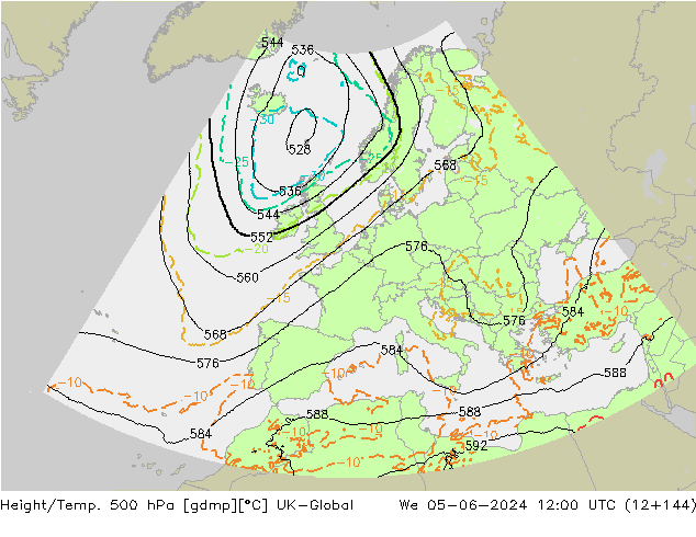 Height/Temp. 500 hPa UK-Global Qua 05.06.2024 12 UTC