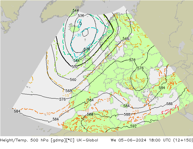 Height/Temp. 500 hPa UK-Global  05.06.2024 18 UTC