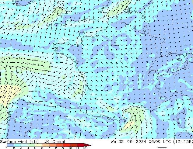 wiatr 10 m (bft) UK-Global śro. 05.06.2024 06 UTC