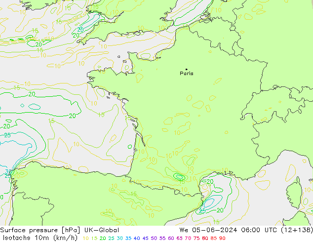 Isotachs (kph) UK-Global St 05.06.2024 06 UTC