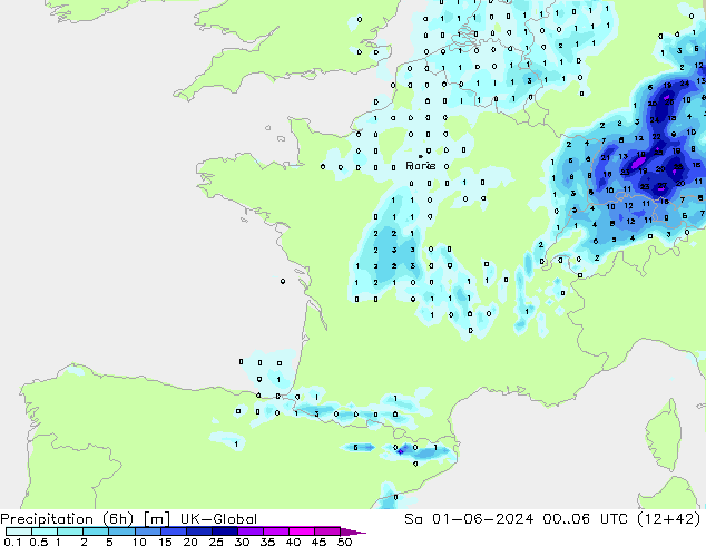 Precipitación (6h) UK-Global sáb 01.06.2024 06 UTC