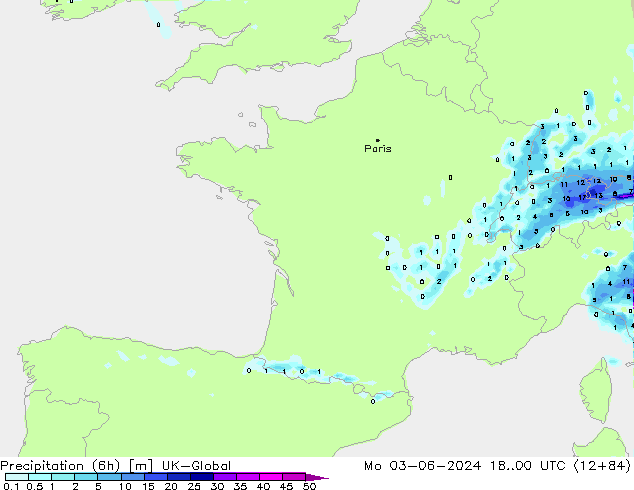 Precipitação (6h) UK-Global Seg 03.06.2024 00 UTC