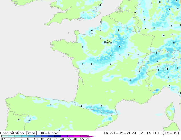 Srážky UK-Global Čt 30.05.2024 14 UTC
