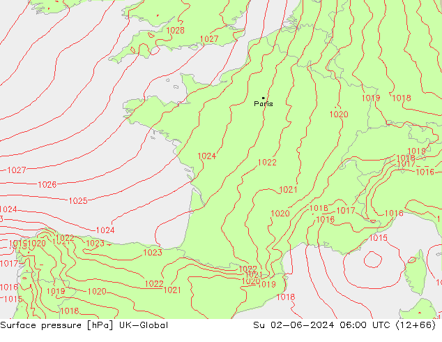 Surface pressure UK-Global Su 02.06.2024 06 UTC