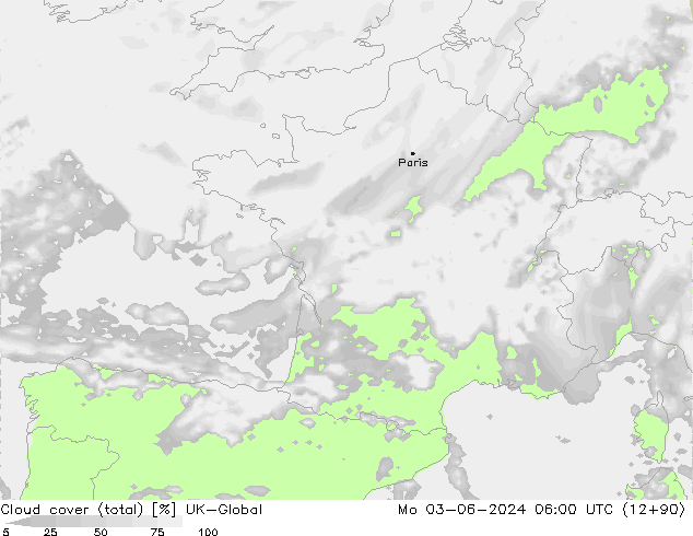 Cloud cover (total) UK-Global Mo 03.06.2024 06 UTC