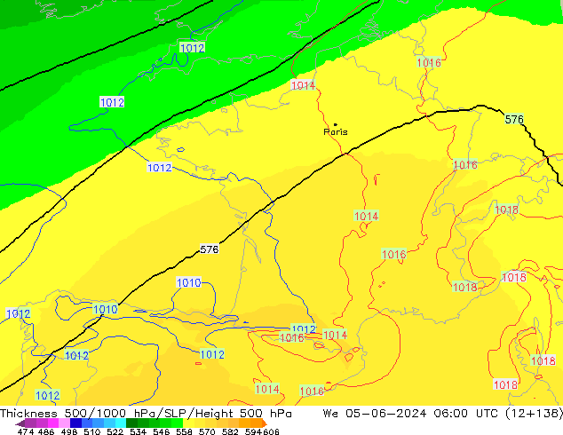Thck 500-1000hPa UK-Global śro. 05.06.2024 06 UTC