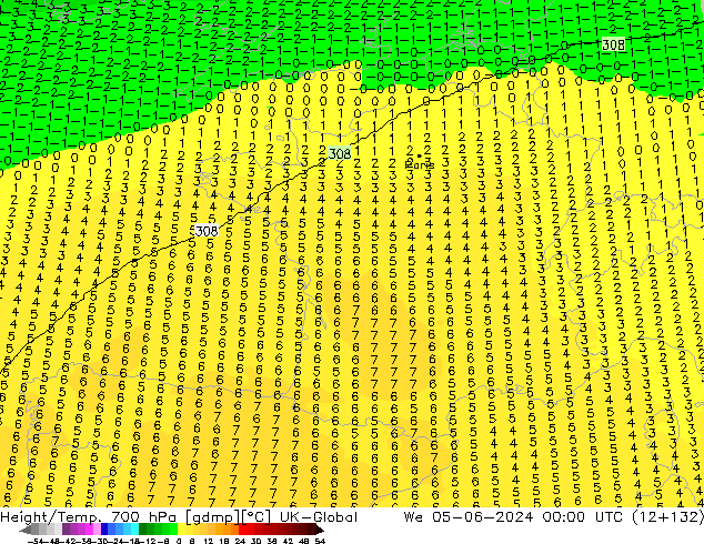 Yükseklik/Sıc. 700 hPa UK-Global Çar 05.06.2024 00 UTC