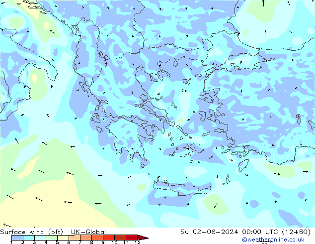 Vent 10 m (bft) UK-Global dim 02.06.2024 00 UTC