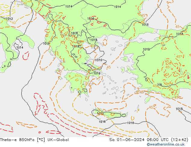 Theta-e 850hPa UK-Global Sa 01.06.2024 06 UTC