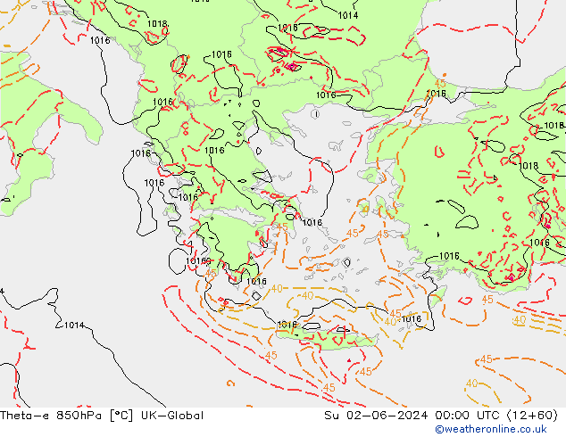 Theta-e 850hPa UK-Global dim 02.06.2024 00 UTC