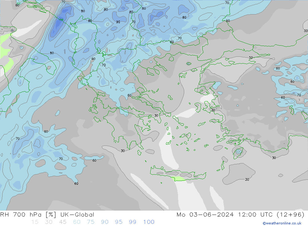 Humedad rel. 700hPa UK-Global lun 03.06.2024 12 UTC