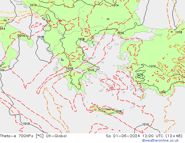 Theta-e 700hPa UK-Global Sa 01.06.2024 12 UTC