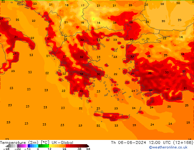 Temperatuurkaart (2m) UK-Global do 06.06.2024 12 UTC