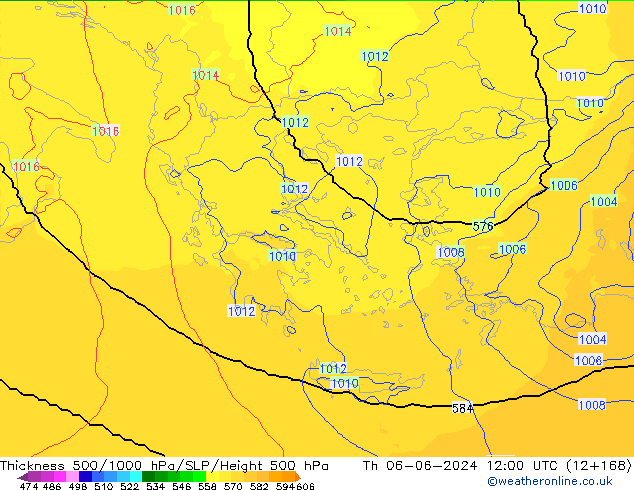 500-1000 hPa Kalınlığı UK-Global Per 06.06.2024 12 UTC