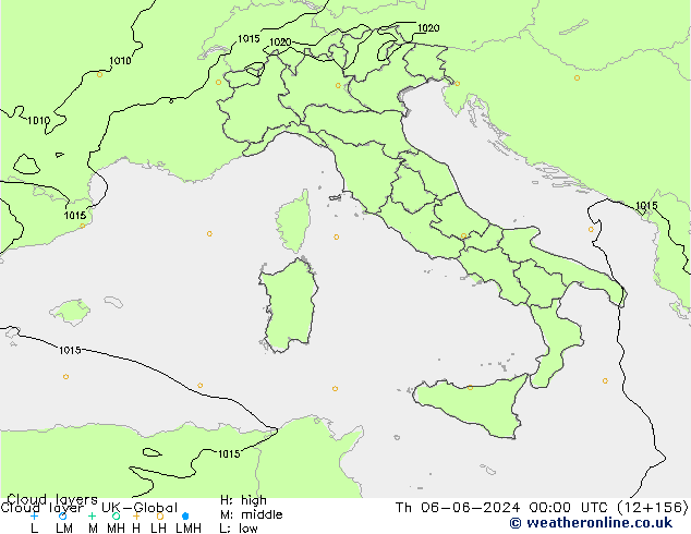 Cloud layer UK-Global gio 06.06.2024 00 UTC