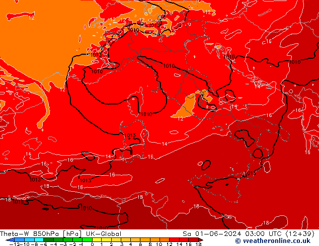 Theta-W 850hPa UK-Global za 01.06.2024 03 UTC