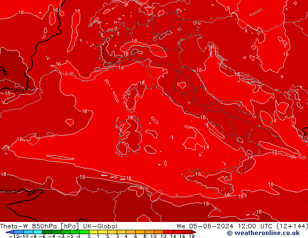 Theta-W 850hPa UK-Global We 05.06.2024 12 UTC