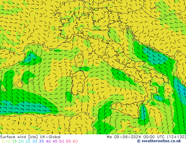 Rüzgar 10 m UK-Global Çar 05.06.2024 00 UTC