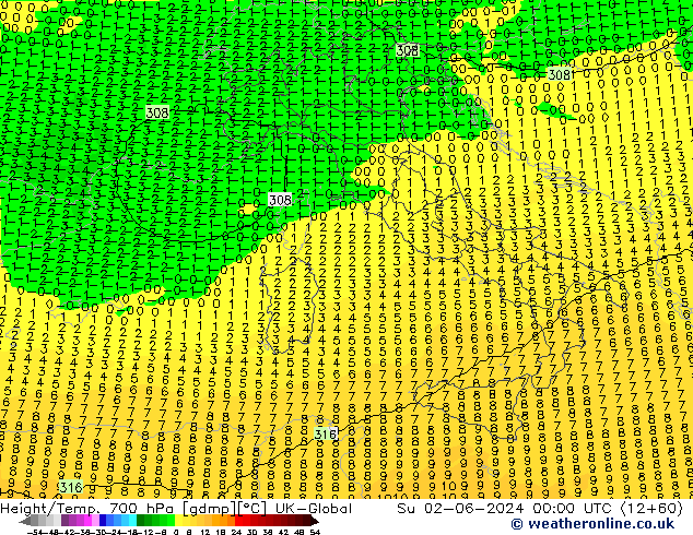 Géop./Temp. 700 hPa UK-Global dim 02.06.2024 00 UTC