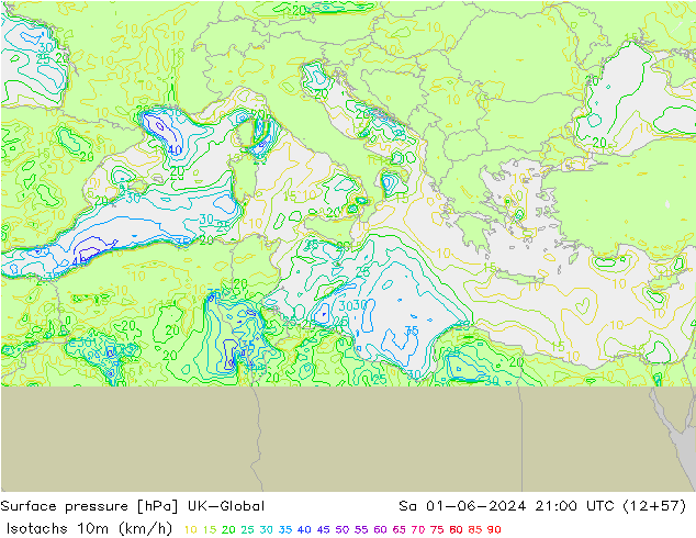 Isotachs (kph) UK-Global Sa 01.06.2024 21 UTC