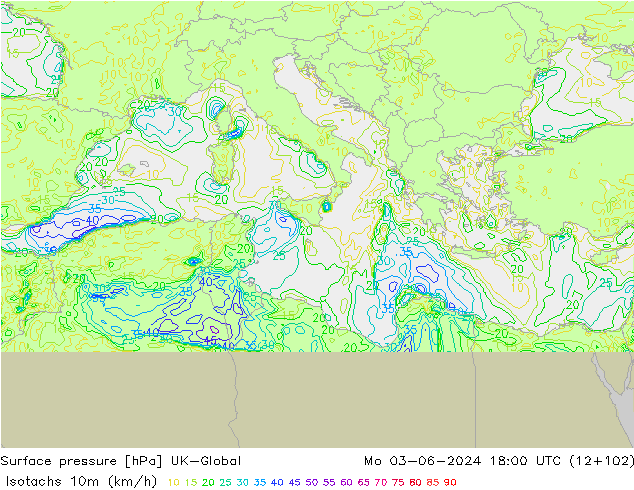 Eşrüzgar Hızları (km/sa) UK-Global Pzt 03.06.2024 18 UTC