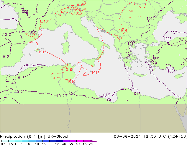 Precipitation (6h) UK-Global Th 06.06.2024 00 UTC