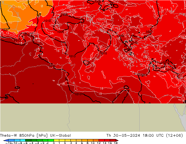 Theta-W 850hPa UK-Global Qui 30.05.2024 18 UTC