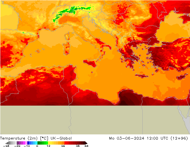 Temperatuurkaart (2m) UK-Global ma 03.06.2024 12 UTC