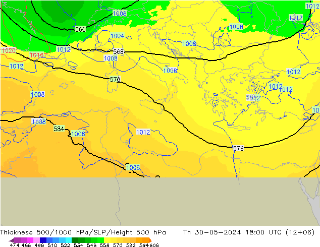 Dikte 500-1000hPa UK-Global do 30.05.2024 18 UTC