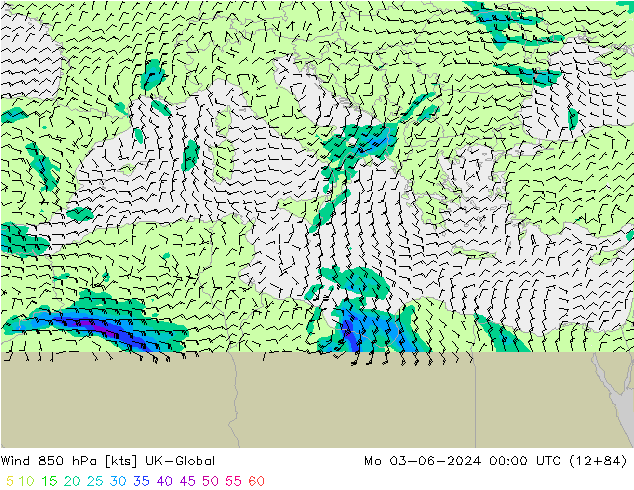 Wind 850 hPa UK-Global Mo 03.06.2024 00 UTC