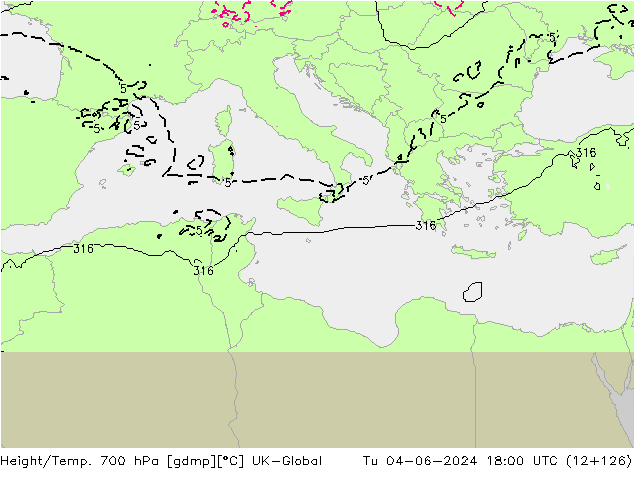 Height/Temp. 700 hPa UK-Global mar 04.06.2024 18 UTC