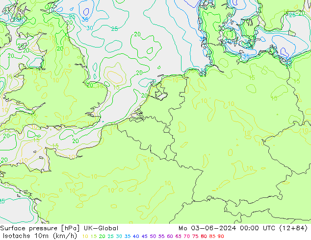 Isotachs (kph) UK-Global lun 03.06.2024 00 UTC