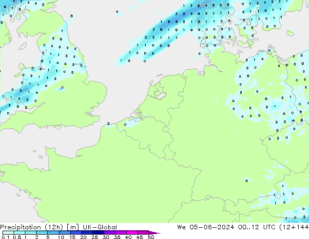 Precipitación (12h) UK-Global mié 05.06.2024 12 UTC