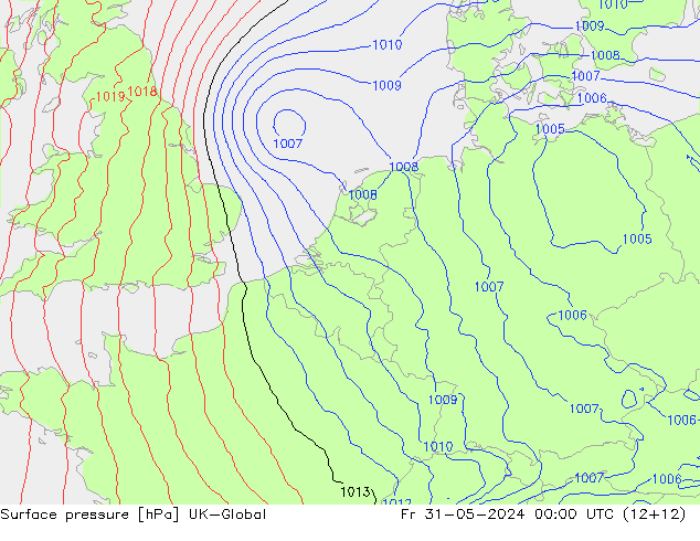 Atmosférický tlak UK-Global Pá 31.05.2024 00 UTC