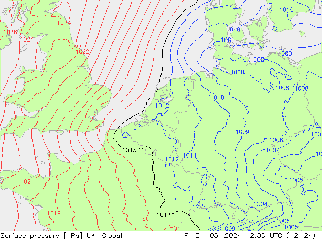 Surface pressure UK-Global Fr 31.05.2024 12 UTC