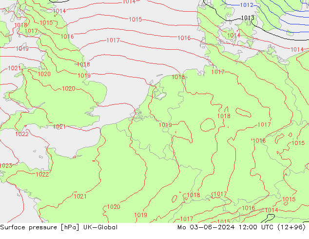 Atmosférický tlak UK-Global Po 03.06.2024 12 UTC